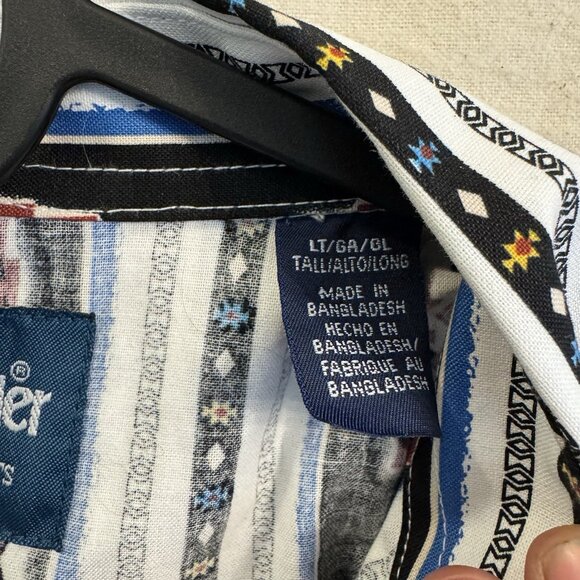 Vintage Wrangler Pearl Snap Western Checotah Aztec Longsleeve Large Tall Diamond - Picture 5 of 8